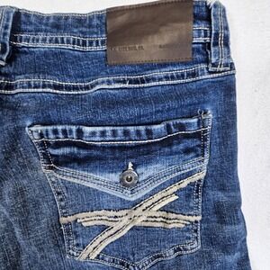 TK Axel Slim Western Boot Cut Jeans Whiskers Mens 34x32 Flap Rear Pockets